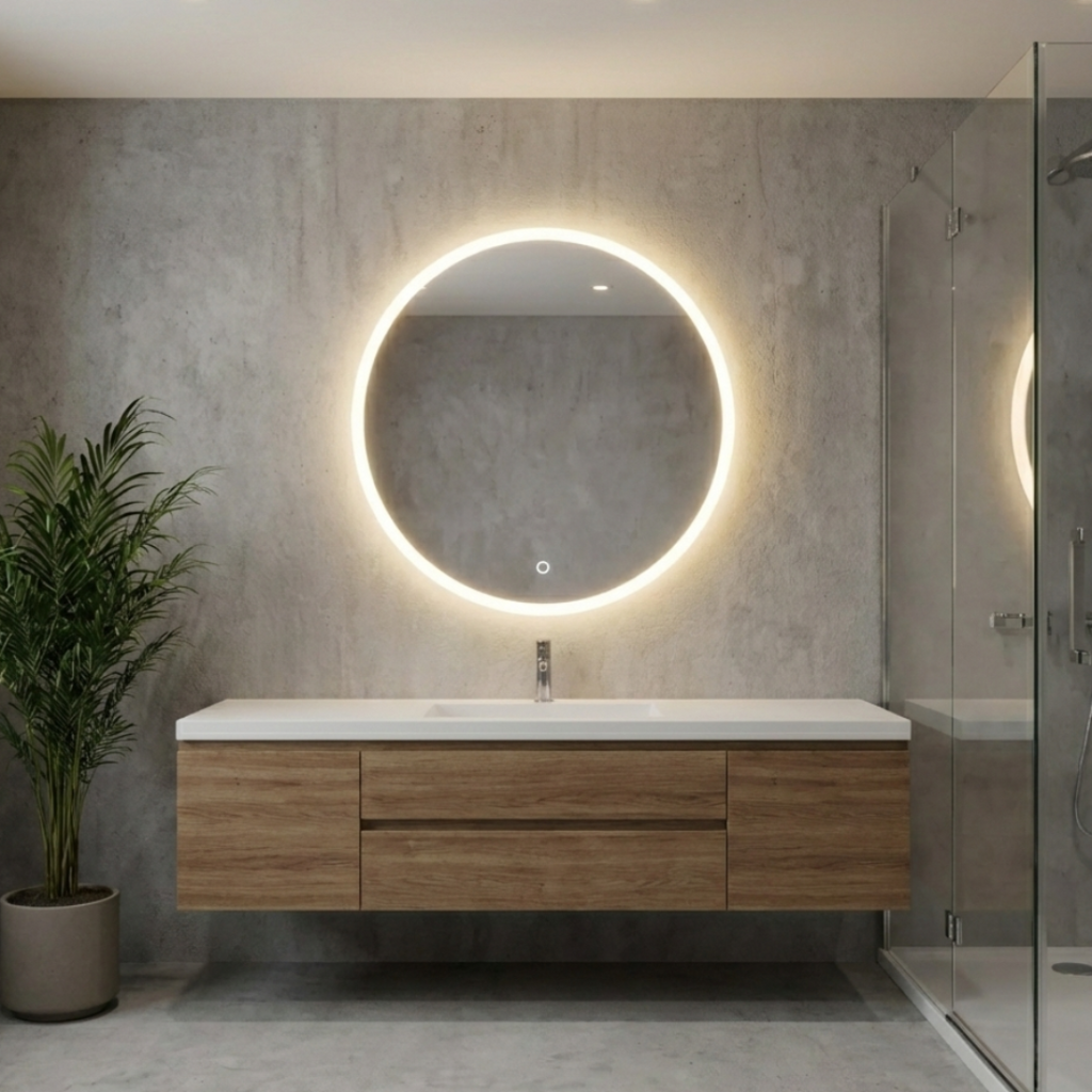 Oglindă LED premium cu senzor touch pentru baie, diametru 80 cm, design modern