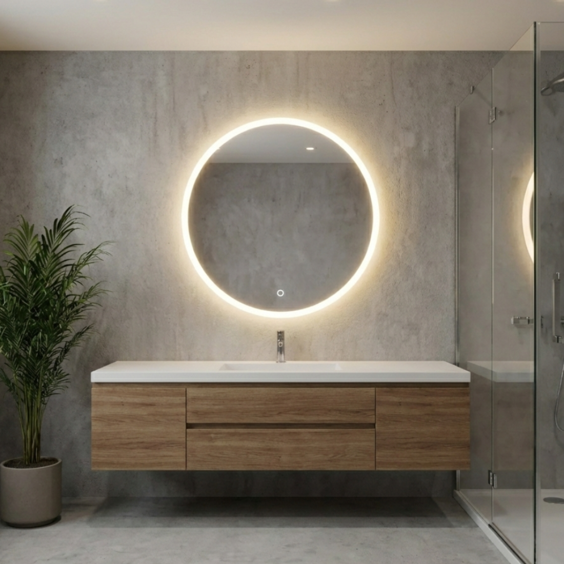 Oglindă LED premium cu senzor touch pentru baie, diametru 80 cm, design modern