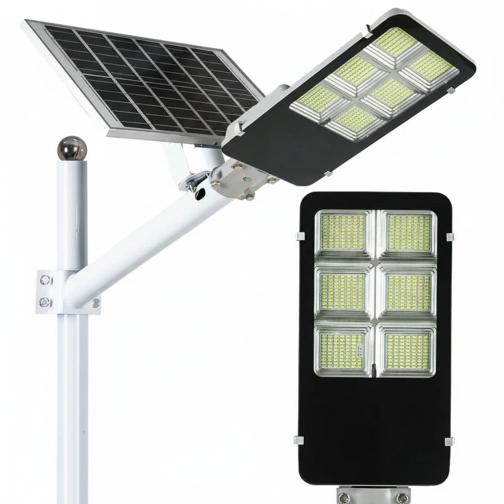 Lampa solara stradala 400W cu panou solar independent, pentru curte, alei si parcari