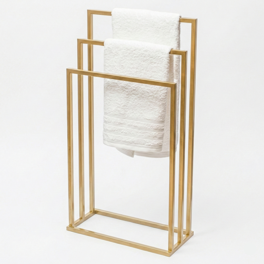 Suport pentru prosoape din metal, auriu mat, cu 3 bare, stabil și elegant