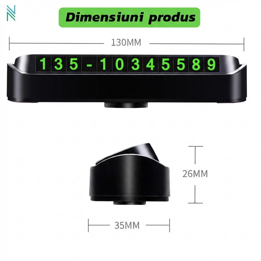 Suport auto pentru numarul de telefon, cu stickere magnetice si adeziv puternic, dimensiuni reduse, negru