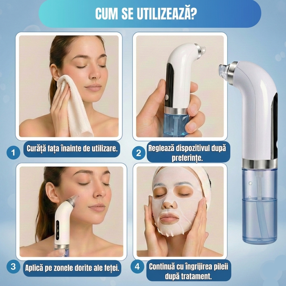Aparat profesional curatare faciala cu vacuum pentru puncte negre, ingrijire ten, curatare profunda si masaj facial