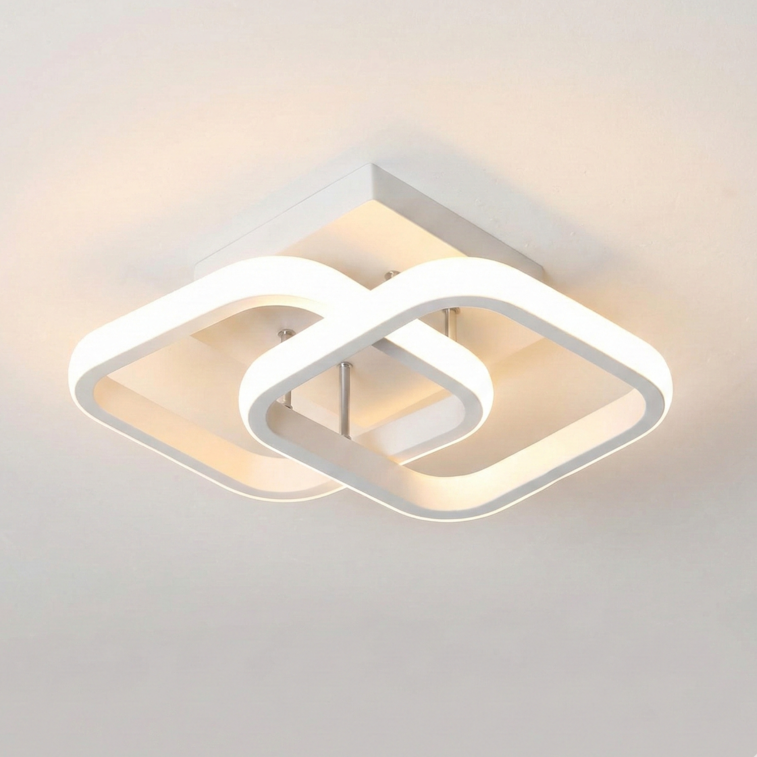 Lustra LED tavan Double Square alba 32W, echivalent 200W, lustra patrata moderna 24cm