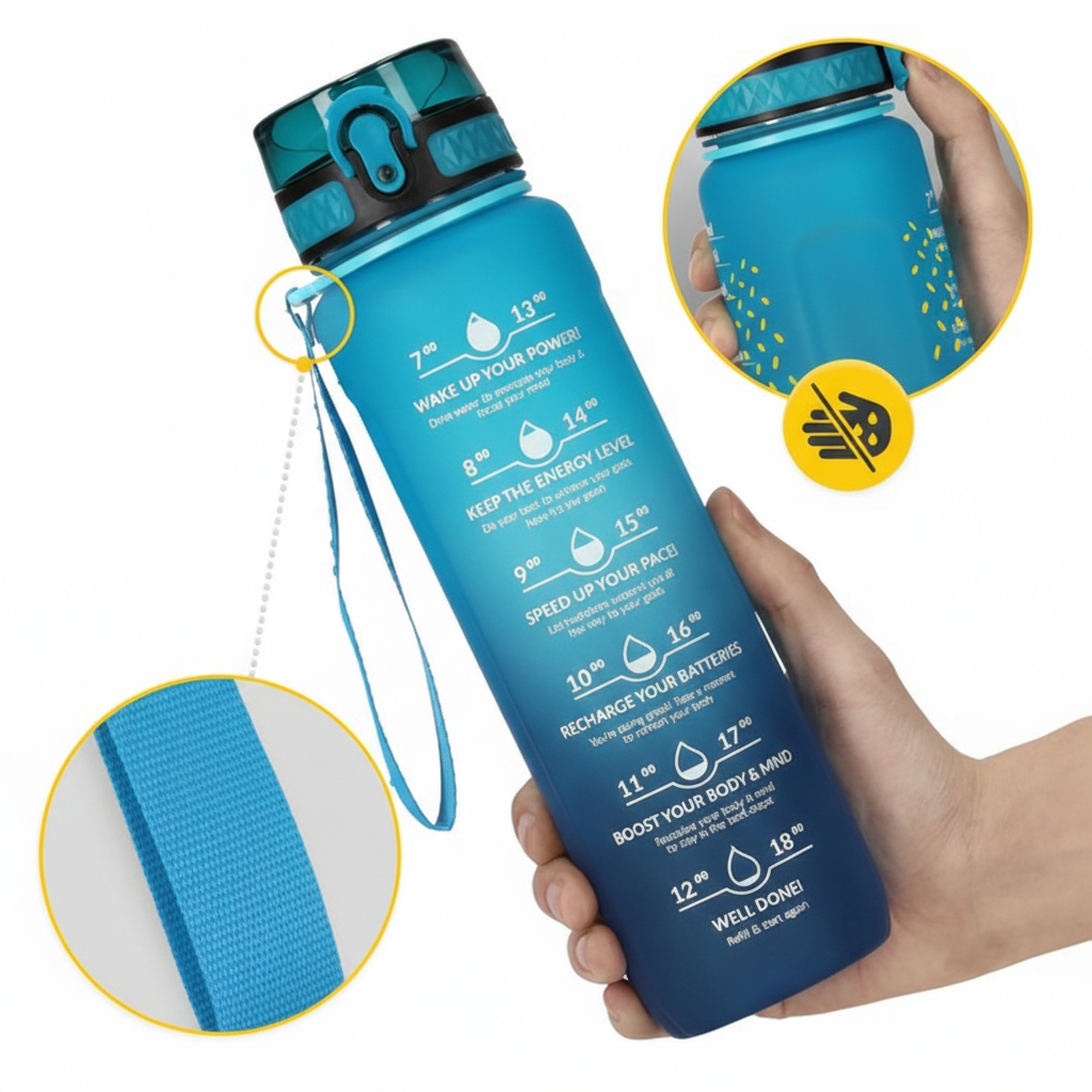 Sticla de apa cu scala temporala 1 L, Albastru