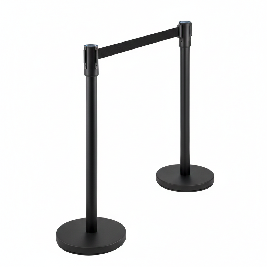 Set 2 Stalpi Delimitare cu Banda Retractabila 2m, Sistem Ghidare Persoane