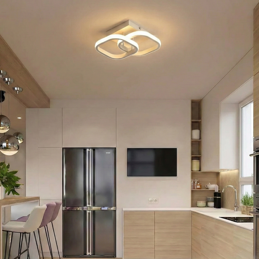 Lustra LED tavan Double Square alba 32W, echivalent 200W, lustra patrata moderna 24cm