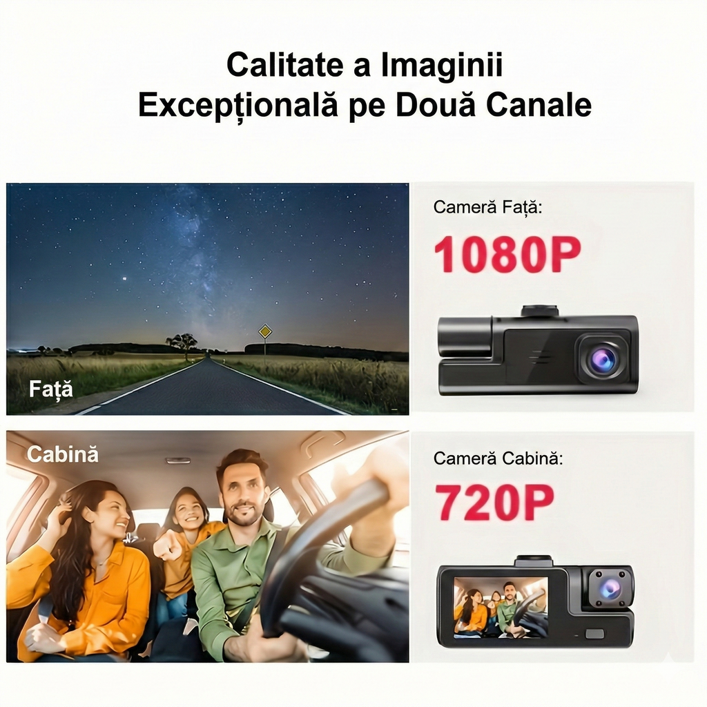 Camera auto DVR fata-spate Full HD 1080p, card inclus
