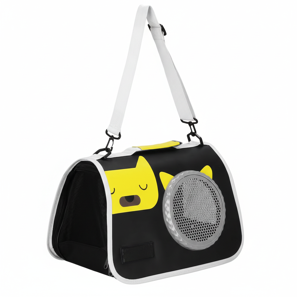 Geanta pliabila transport animale de companie 24x40x24 cm, negru – pentru pisici si câini de talie mica, bine ventilata, cu baza rigida