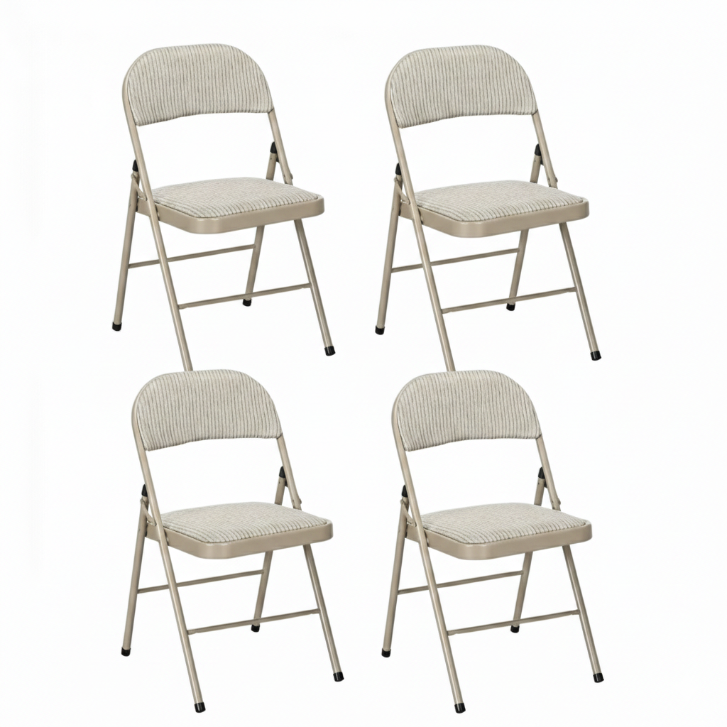 Set 4 Scaune Pliabile pentru Interior, Structura Metalica Rezistenta, Tapiterie Piele PU, Spatar Ergonomic