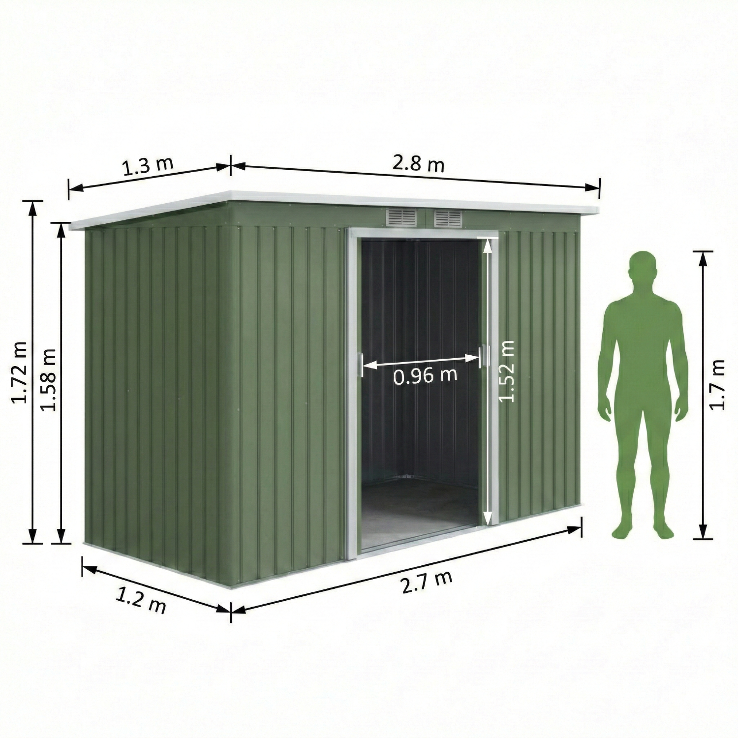 Magazie pentru scule de gradina, 280x130x172cm, Verde deschis