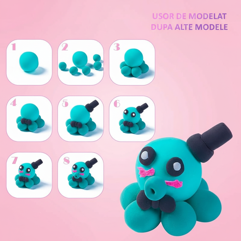 Set plastilina inteligenta, ușor de modelat set complet, 12 culori si accesorii de modelare