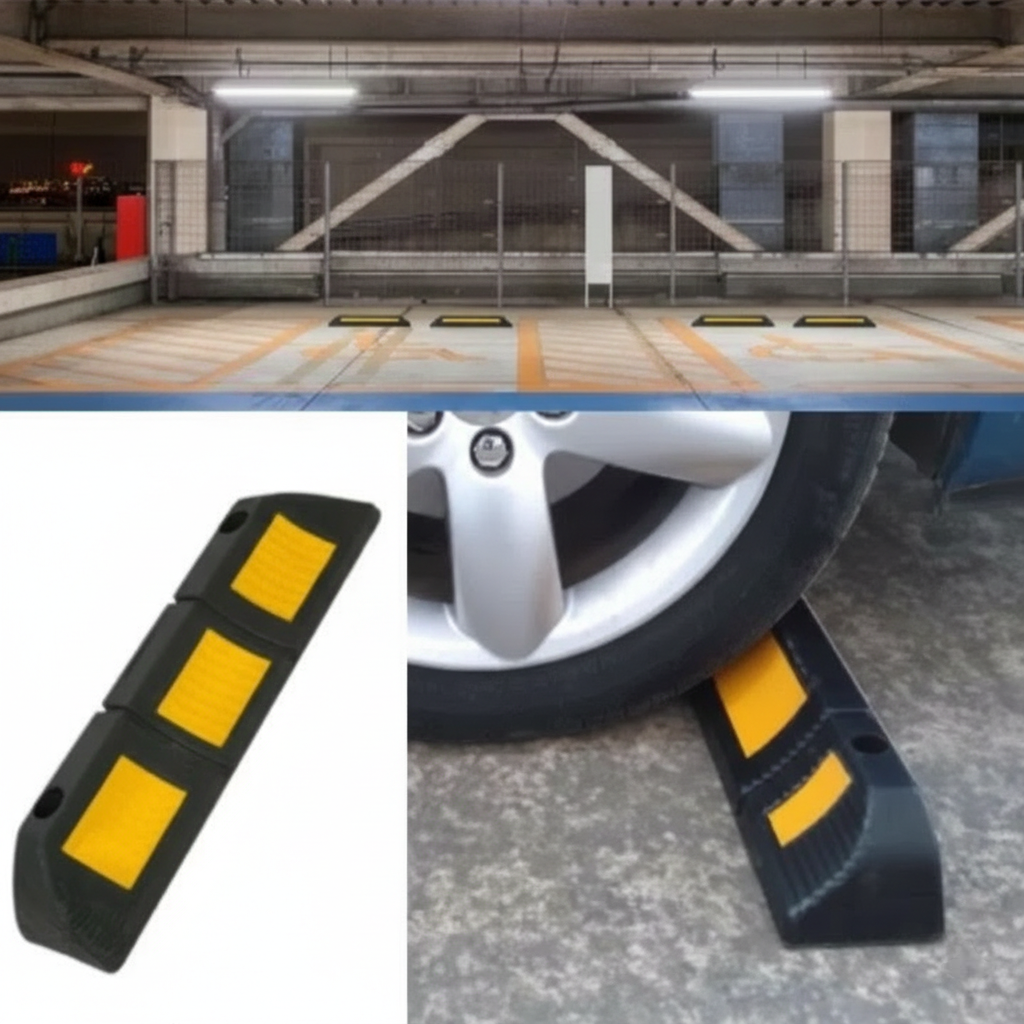 Opritor roata auto pentru delimitarea parcarii, negru-galben reflectorizant