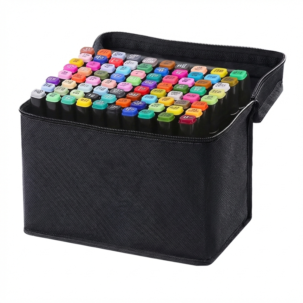 Set 80 markere colorate cu 2 capete, cu alcool + geanta depozitare