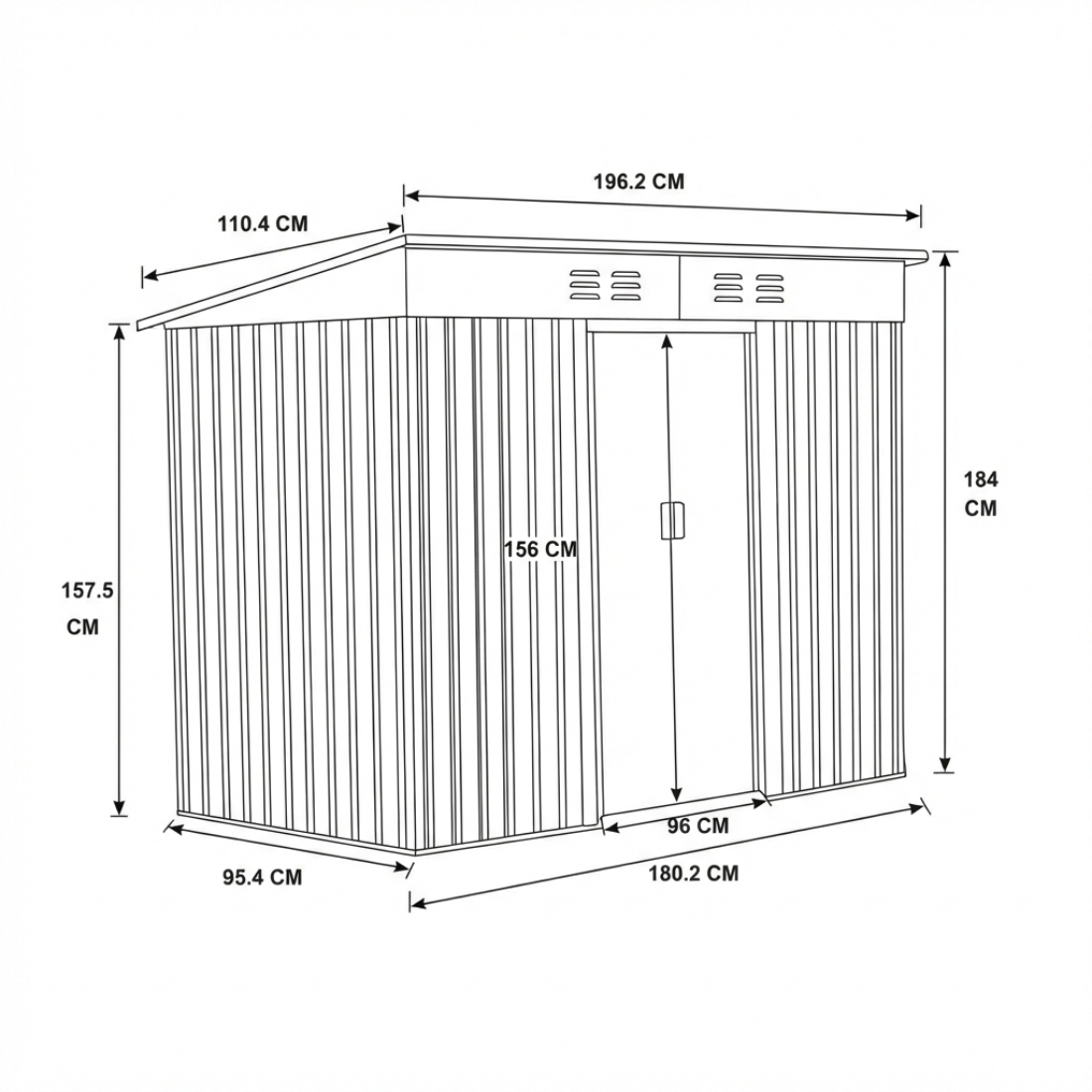 Magazie de Gradina, Tabla Otel Galvanizat, Usi Duble, Gura de Aerisire, Gri Antracit,196.2 x 110.4x 184 cm