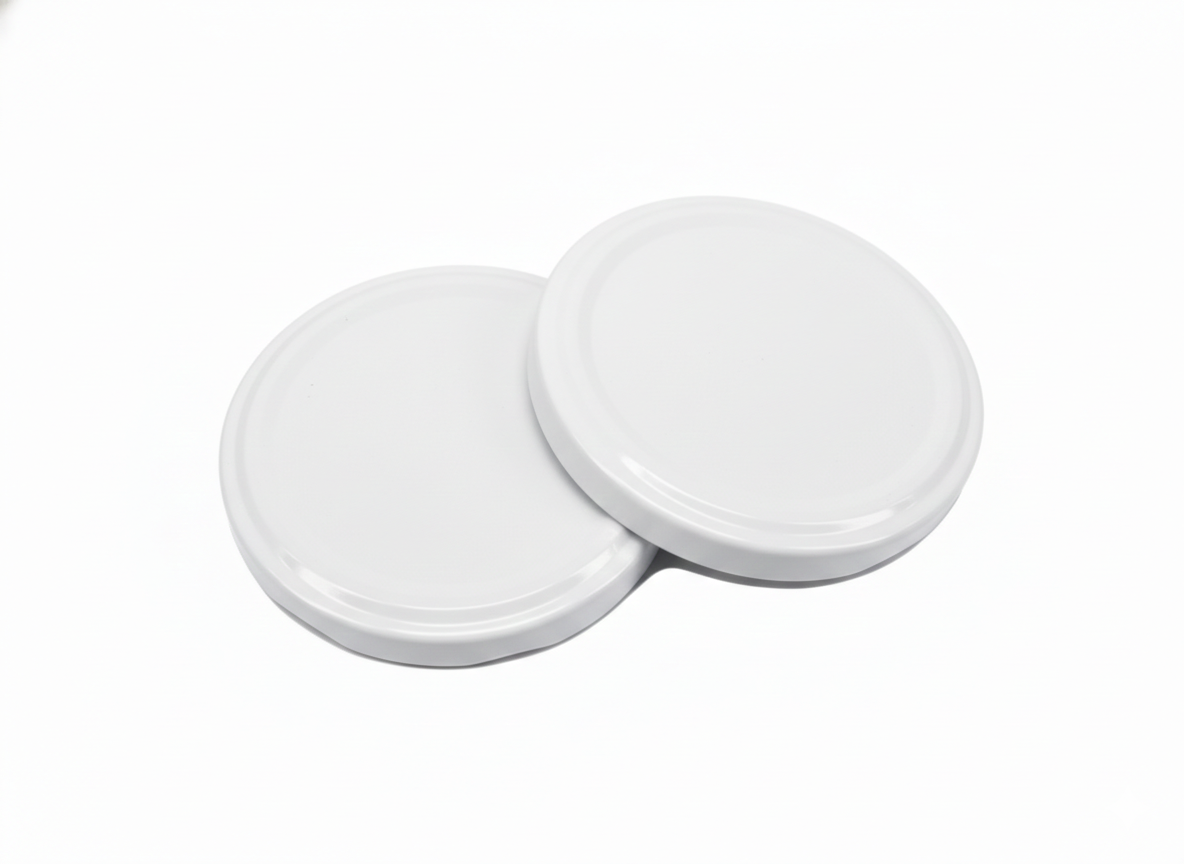 Set capace pentru borcane, albe, capace metalice pentru conserve si dulceturi