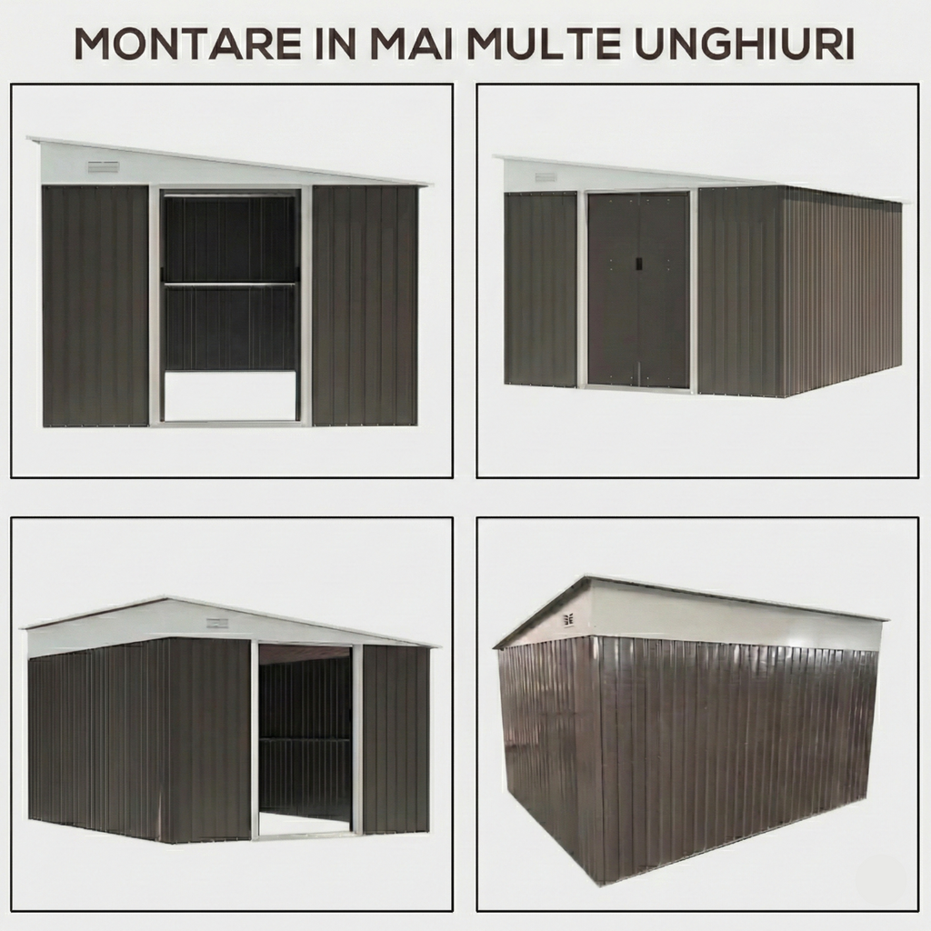 Magazie de Gradina cu Usa Glisanta din Otel Zincat Gri