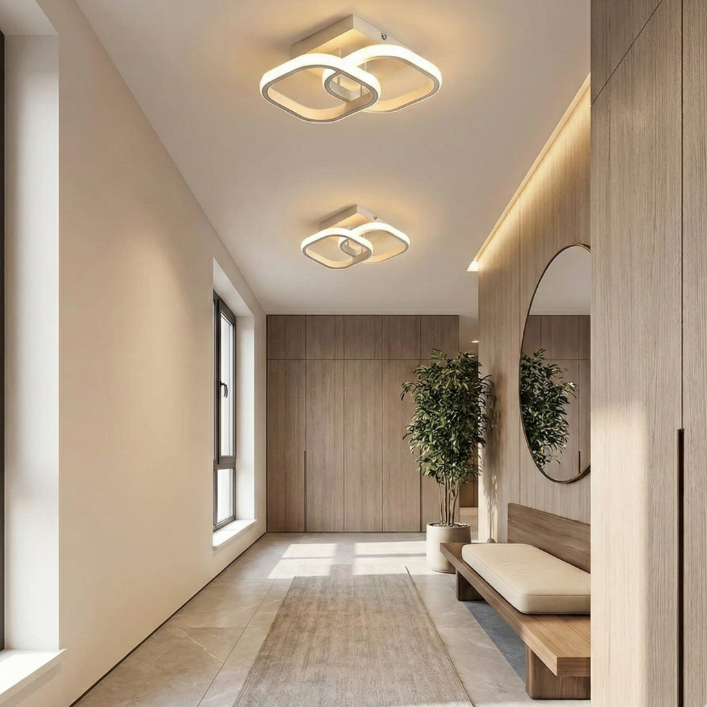 Lustra LED tavan Double Square alba 32W, echivalent 200W, lustra patrata moderna 24cm