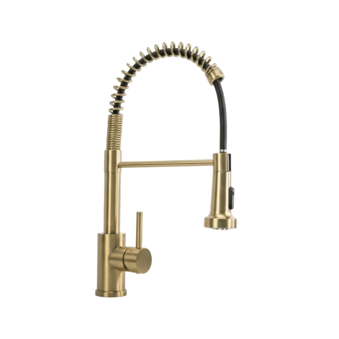 Baterie de bucatarie Monocomanda, auriu periat, cu dus extractibil si arc