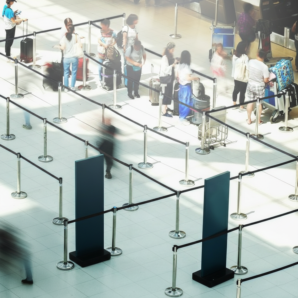 Set 2 stalpi delimitare cu banda retractabila 1.85 m, otel, baza grea