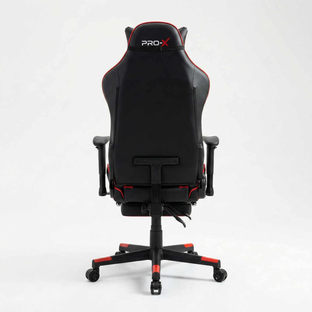 PRO-X COMFORT Scaun Gaming cu Suport pentru Picioare, Negru-Roșu