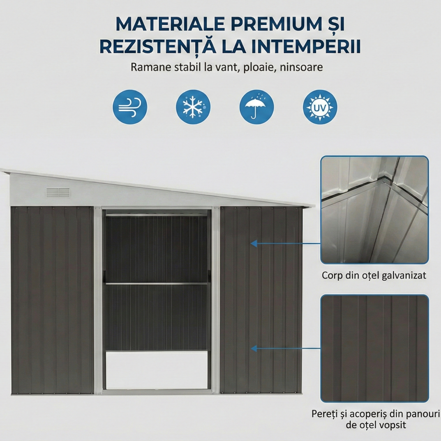 Magazie de Gradina cu Usa Glisanta din Otel Zincat Gri