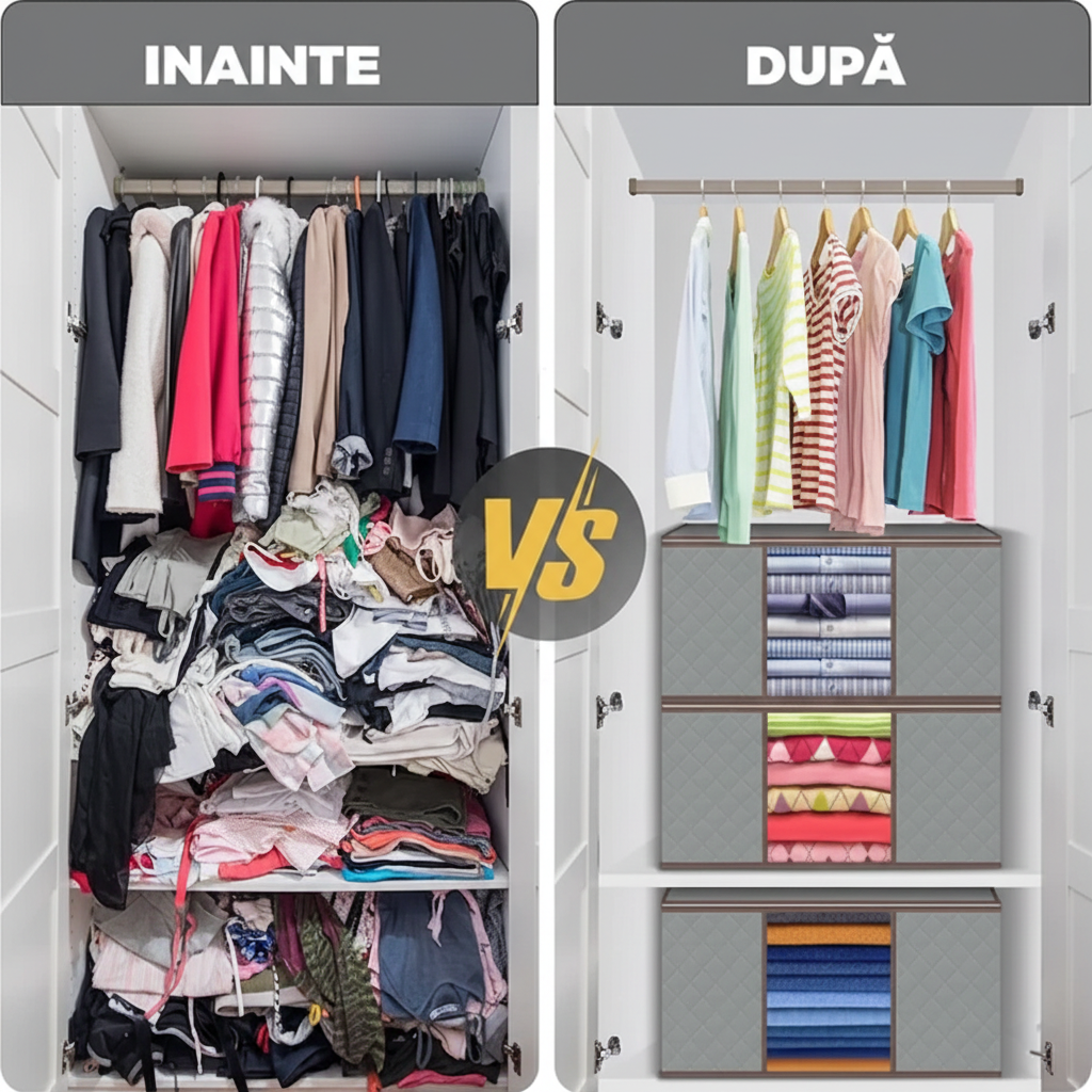 Cutie depozitare haine si lenjerii 105L albastră cu fermoar 70x 50x 30 cm