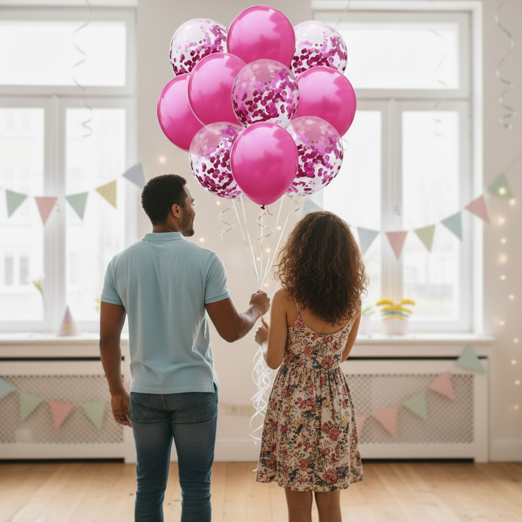 Set 10 Baloane din Latex, Flippy, Model Party Confetti, 5 x Confetti, 5 x Roz