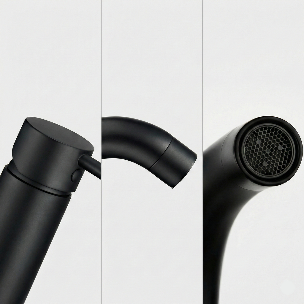 Robinet Lavoar Negru mat black low, montaj pe blat, design modern, înălțime joasă