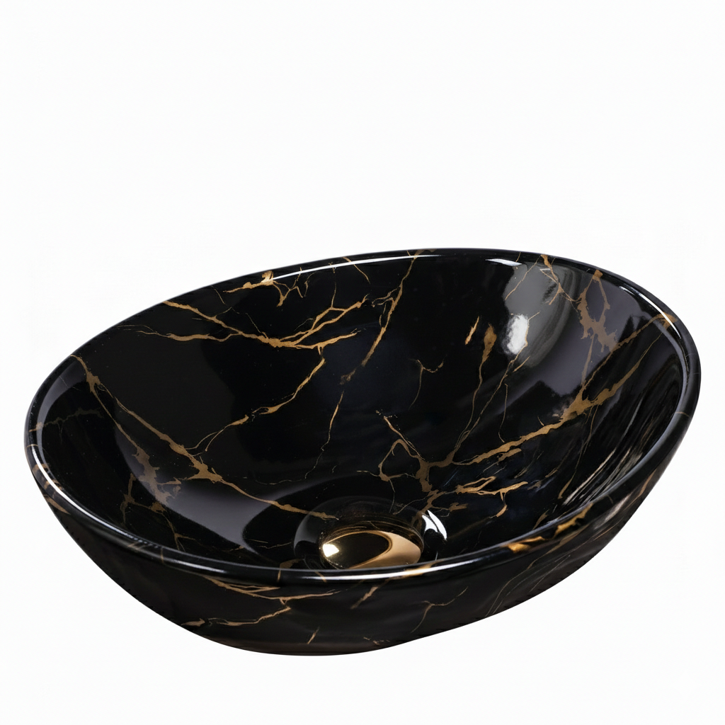 Lavoar pe blat Black Marble Slim Edge, 410x345x150 mm