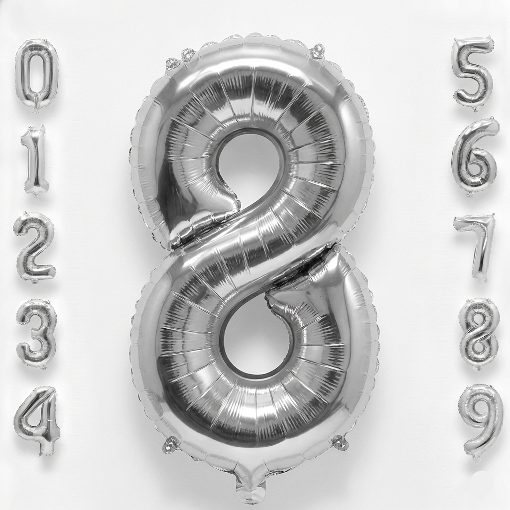 Balon din folie argintie, cifra aniversara 8, 90 cm