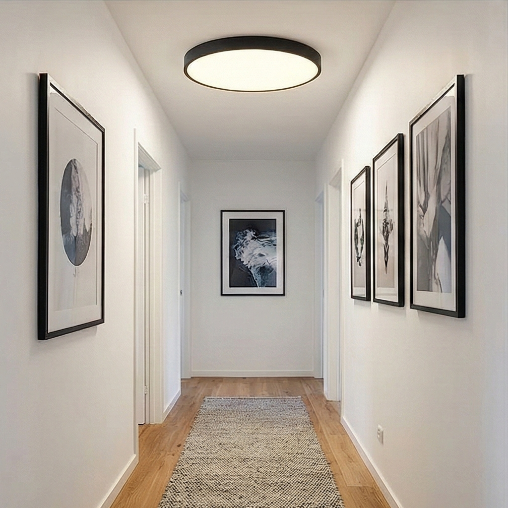 Plafonieră LED Rotundă 50 cm, Ultra Slim, Neagră, IP44 – Echivalent 600W