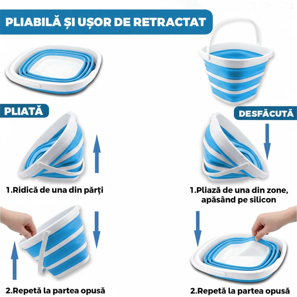 Galeata Pliabila 10L, Portabila, din Plastic, pentru Camping, Plaja, Gradina