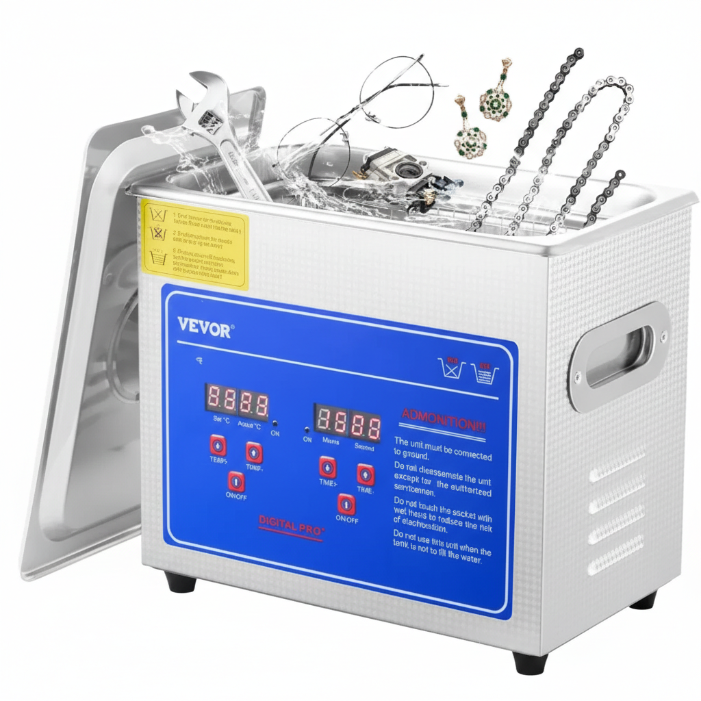 Aparat de curatat cu ultrasunete profesional 2,85 L cu timer digital si incalzire, 40 kHz, inox, pentru bijuterii, ochelari si piese mici