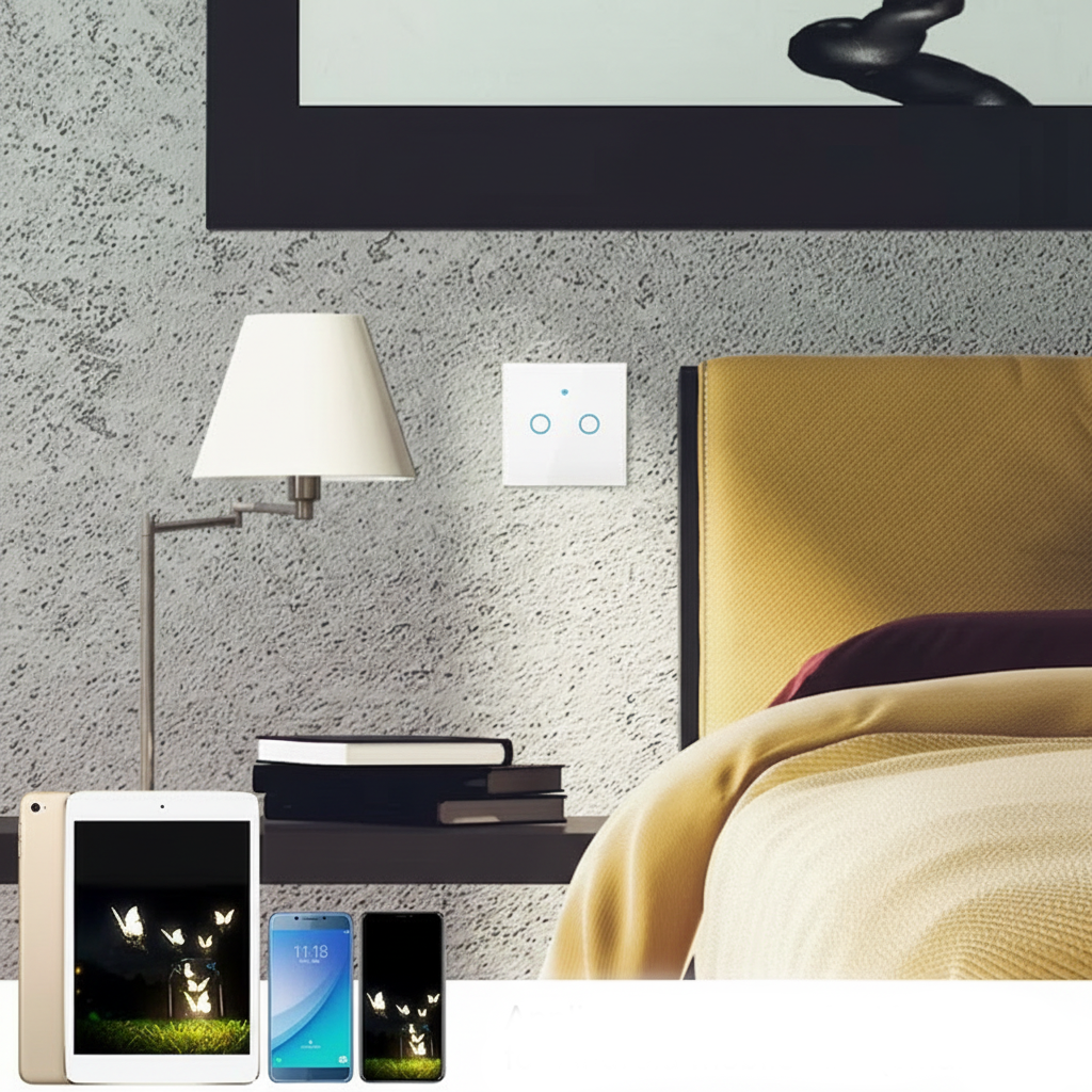 Intrerupator dublu cu touch din Sticla Securizata, LED