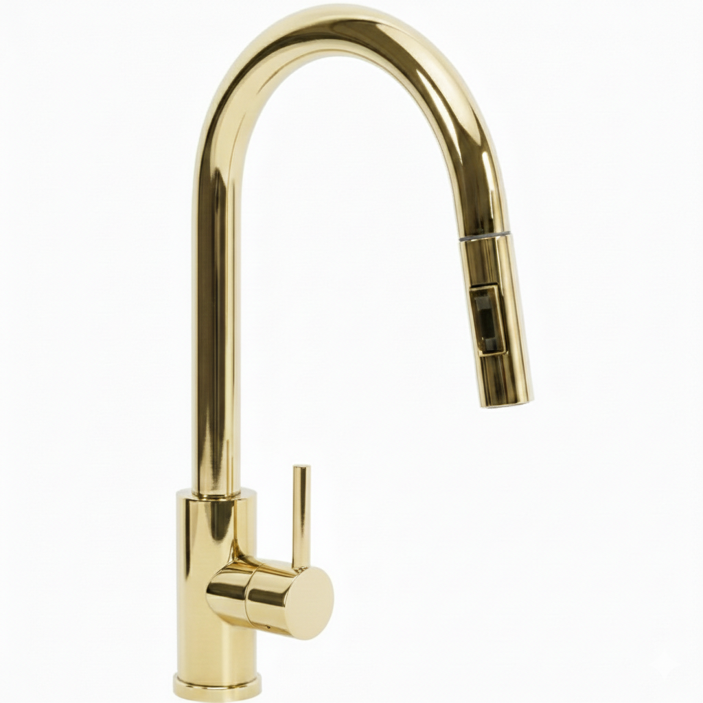 Baterie de bucătărie Fresh Gold, finisaj auriu, design modern