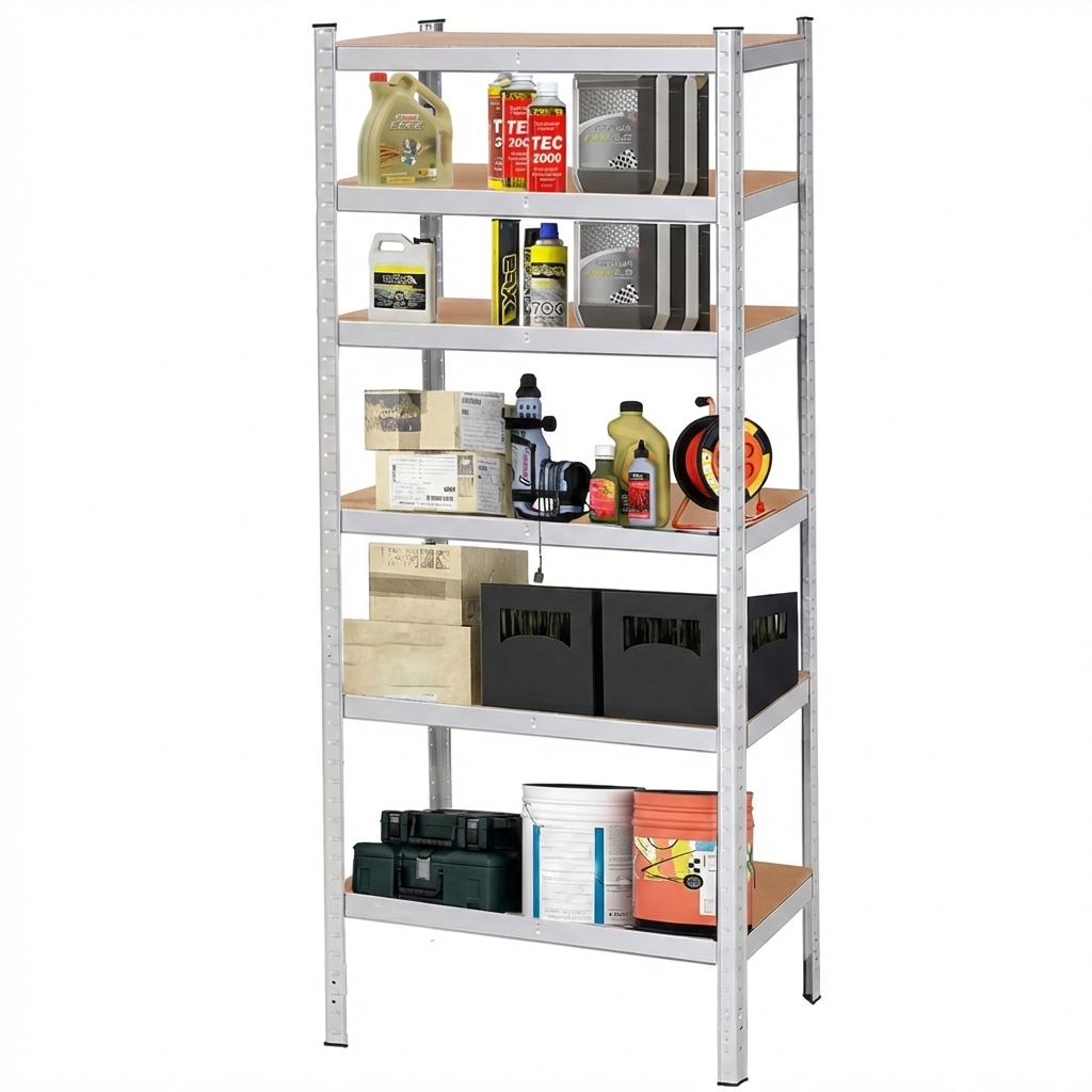 Raft metalic reglabil cu 5 polițe MDF, 180x90x40 cm, 875 kg, reglabi