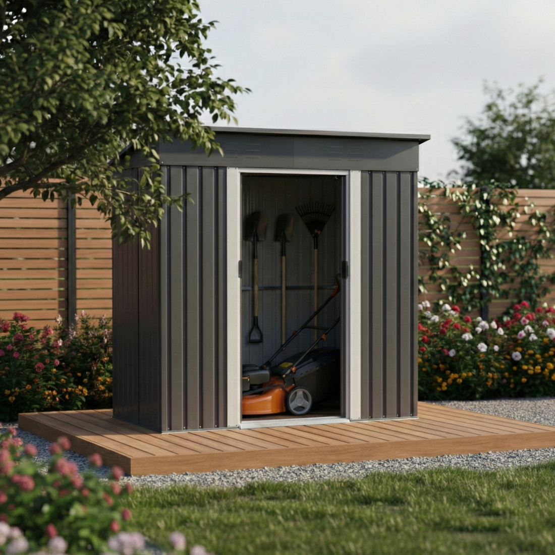 Magazie de Gradina, Tabla Otel Galvanizat, Usi Duble, Gura de Aerisire, Gri Antracit,196.2 x 110.4x 184 cm