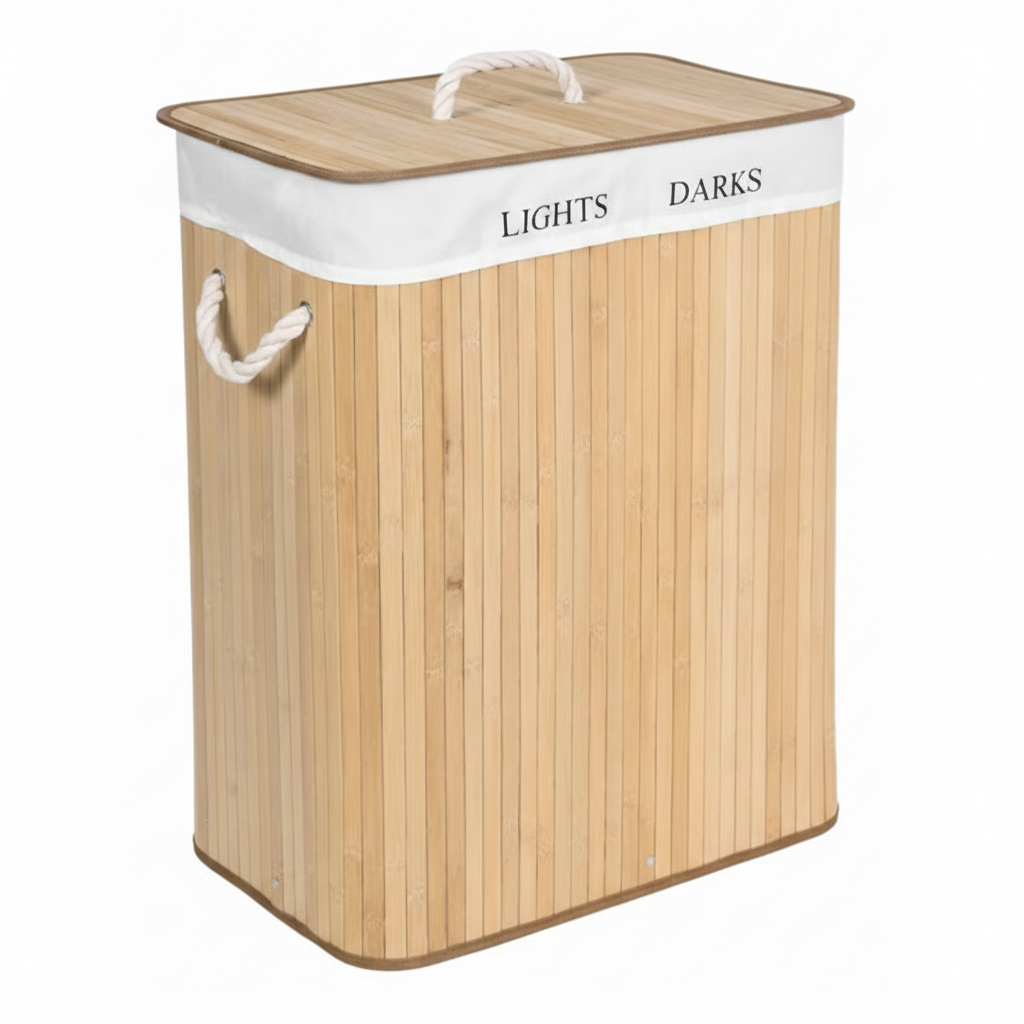 Cos de rufe, 2 compartimente, 100 L, bambus