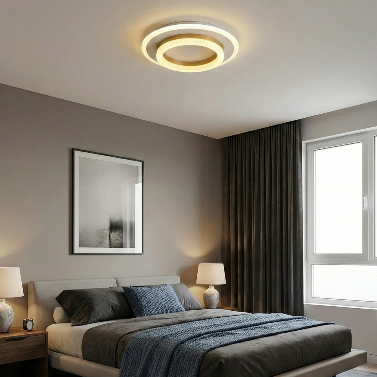 Lustra LED tavan RING aurie 50W, echivalent 200W, lustra rotunda aurie eleganta