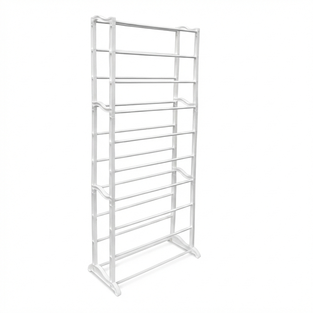 Pantofar pentru organizare eficienta, 30 perechi, model cu 10 rafturi, alb