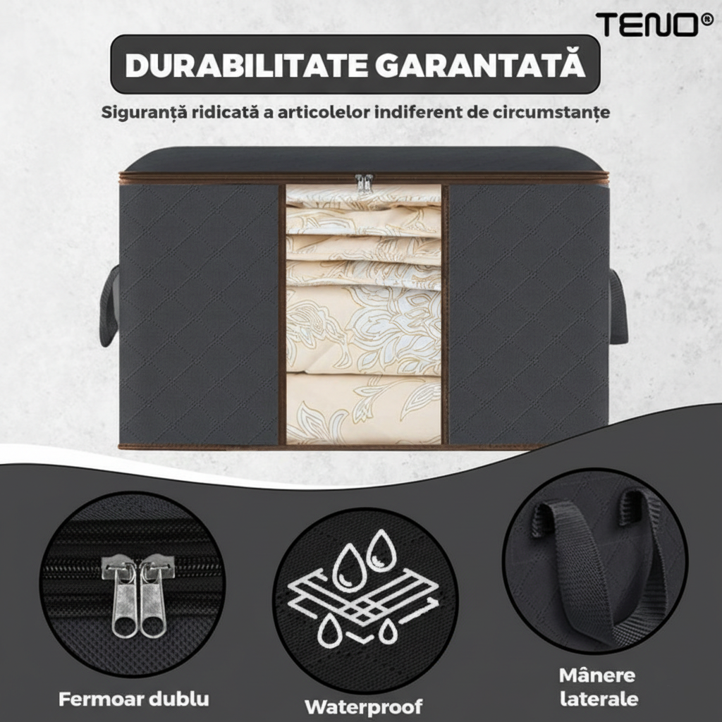 Set 3 Cutii depozitare 84L pliabile cu fereastră transparentă 60x40x35 cm