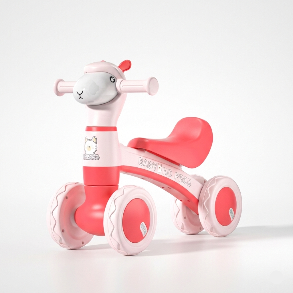 Bicicleta fara pedale pentru copii, 4 roti, lumini si muzica, jucarie de echilibru roz