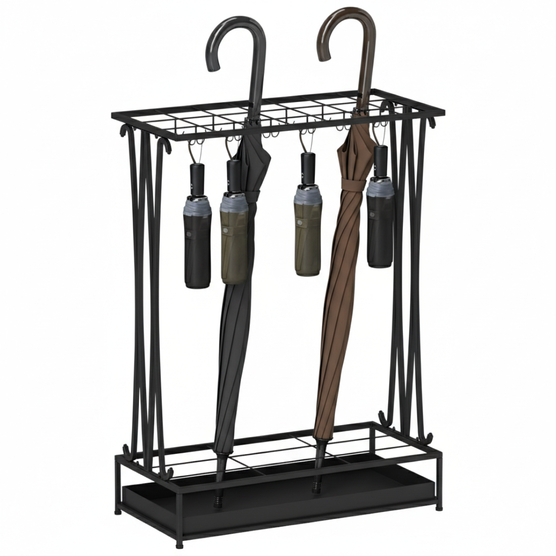 Suport pentru umbrele din otel cu tabla de scurgere, negru