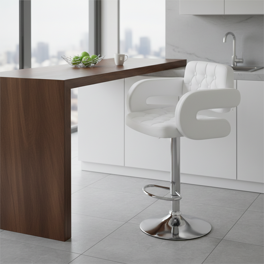 Scaun de bar reglabil ergonomic cu spatar și brate, rotativ 360° – confort premium