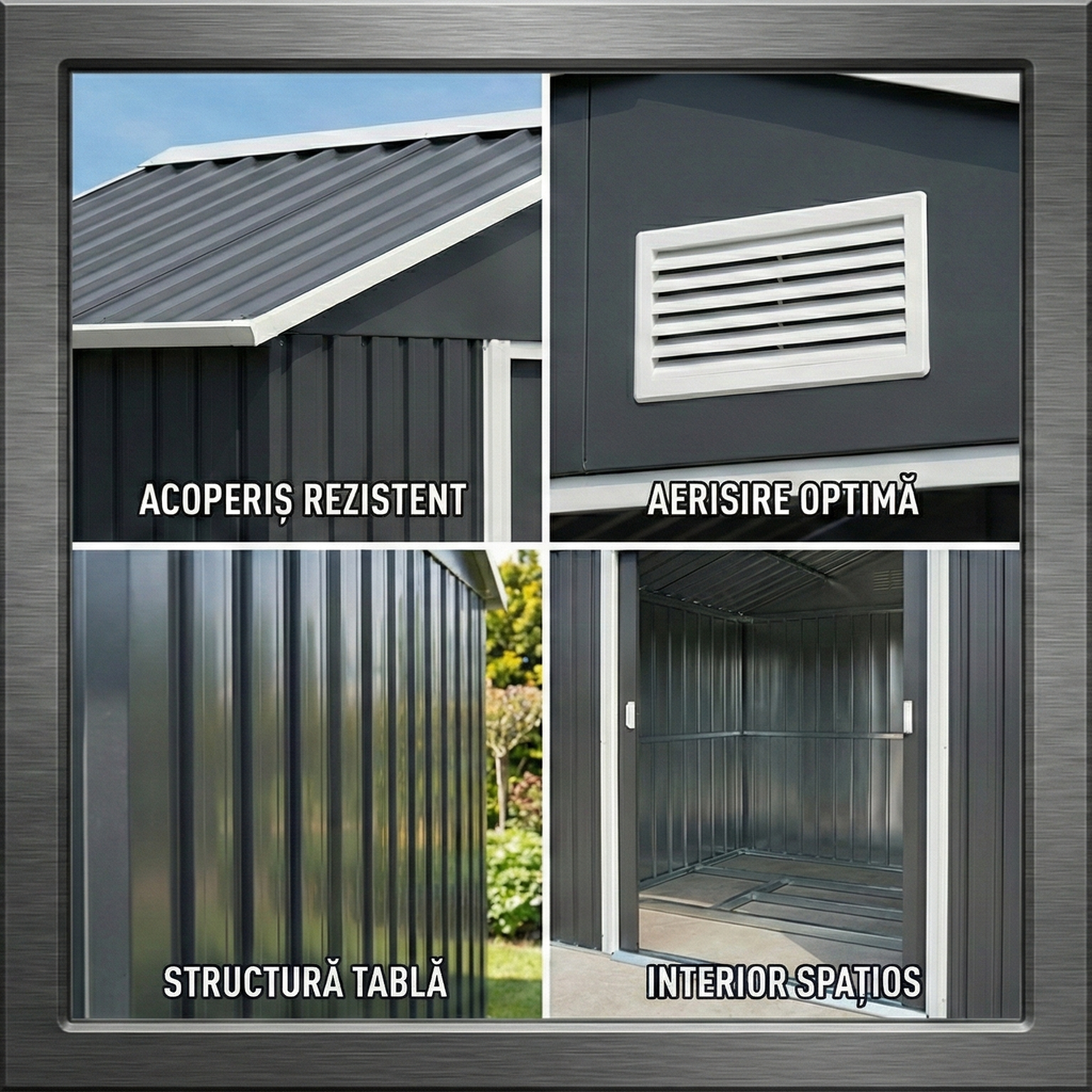 Casuta de Gradina Depozitare Unelte din Tabla de Otel, Magazie de Gradina din Otel cu Usi Glisante