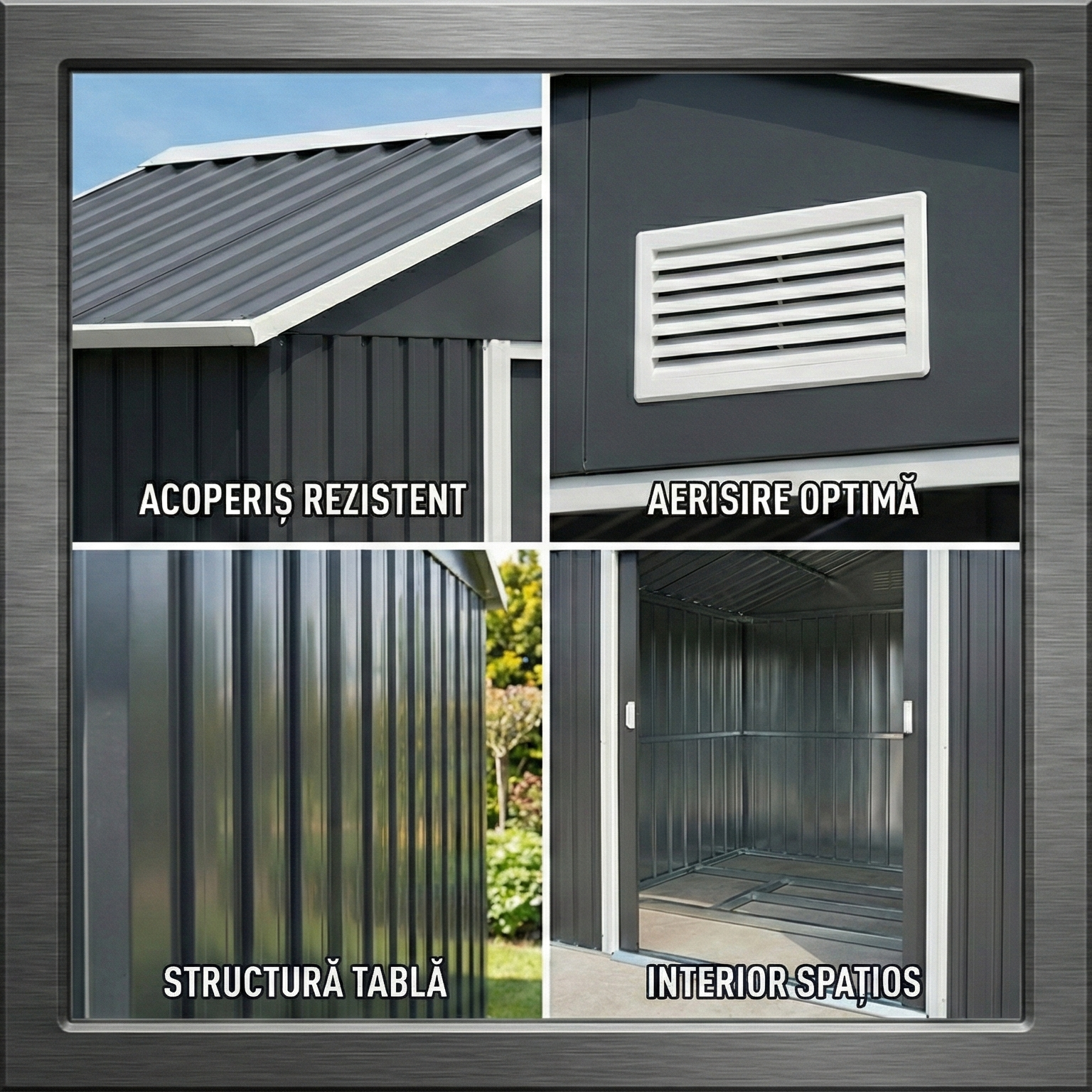 Casuta de Gradina Depozitare Unelte din Tabla de Otel, Magazie de Gradina din Otel cu Usi Glisante