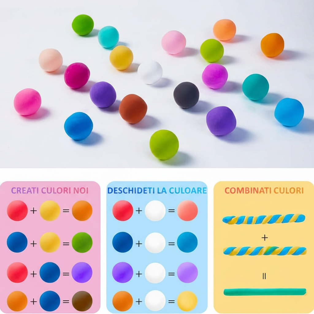 Set plastilina inteligenta, ușor de modelat set complet, 12 culori si accesorii de modelare