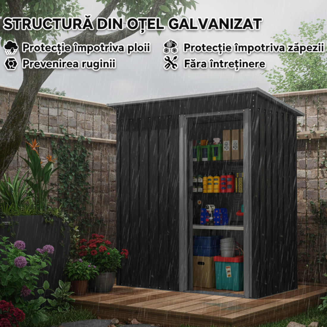 Magazie de Scule cu Usa Glisanta, 163x89x182 cm, Negru