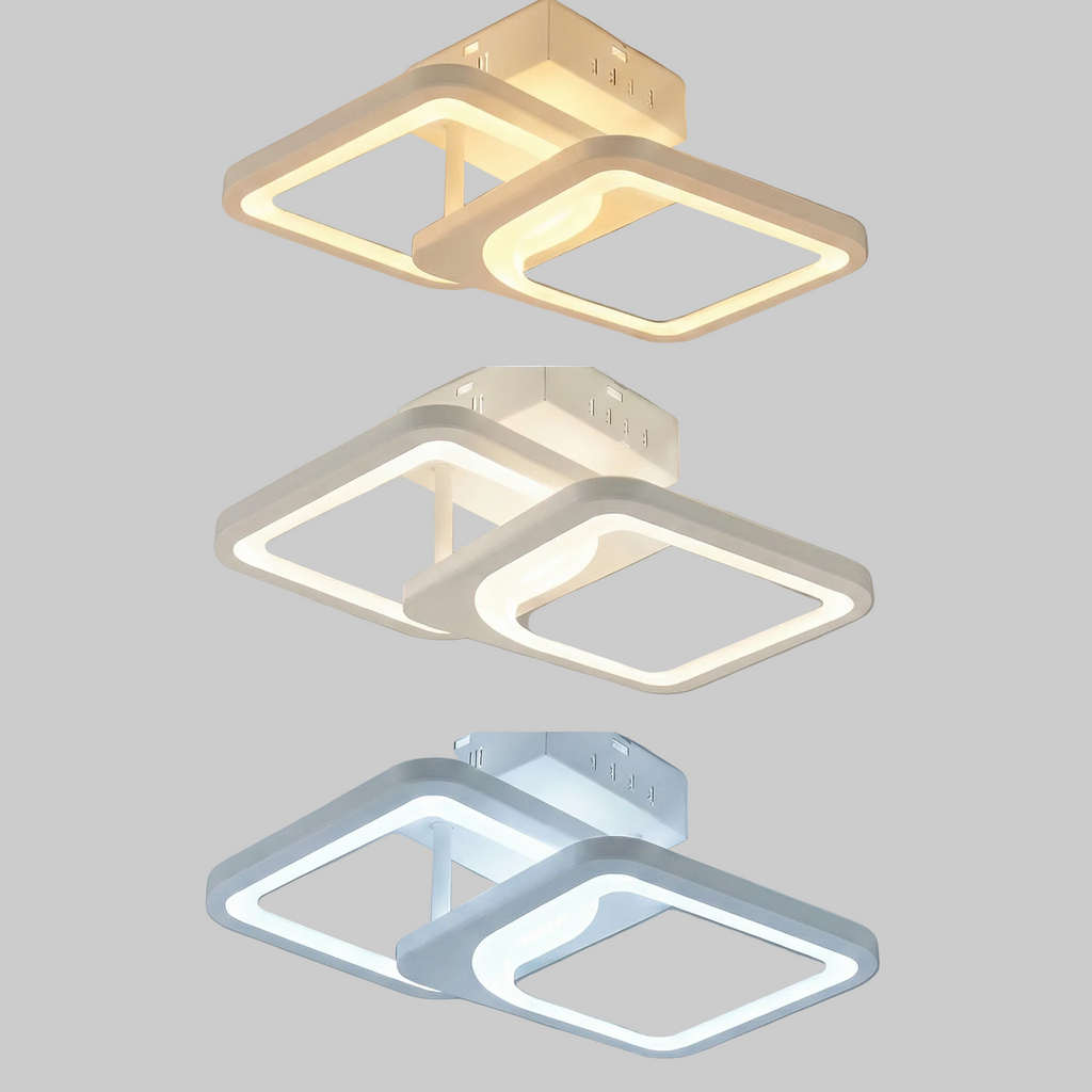 Lustra LED tavan 1+1 patrat alba, cu telecomanda, echivalent 300W, lustra moderna 40cm