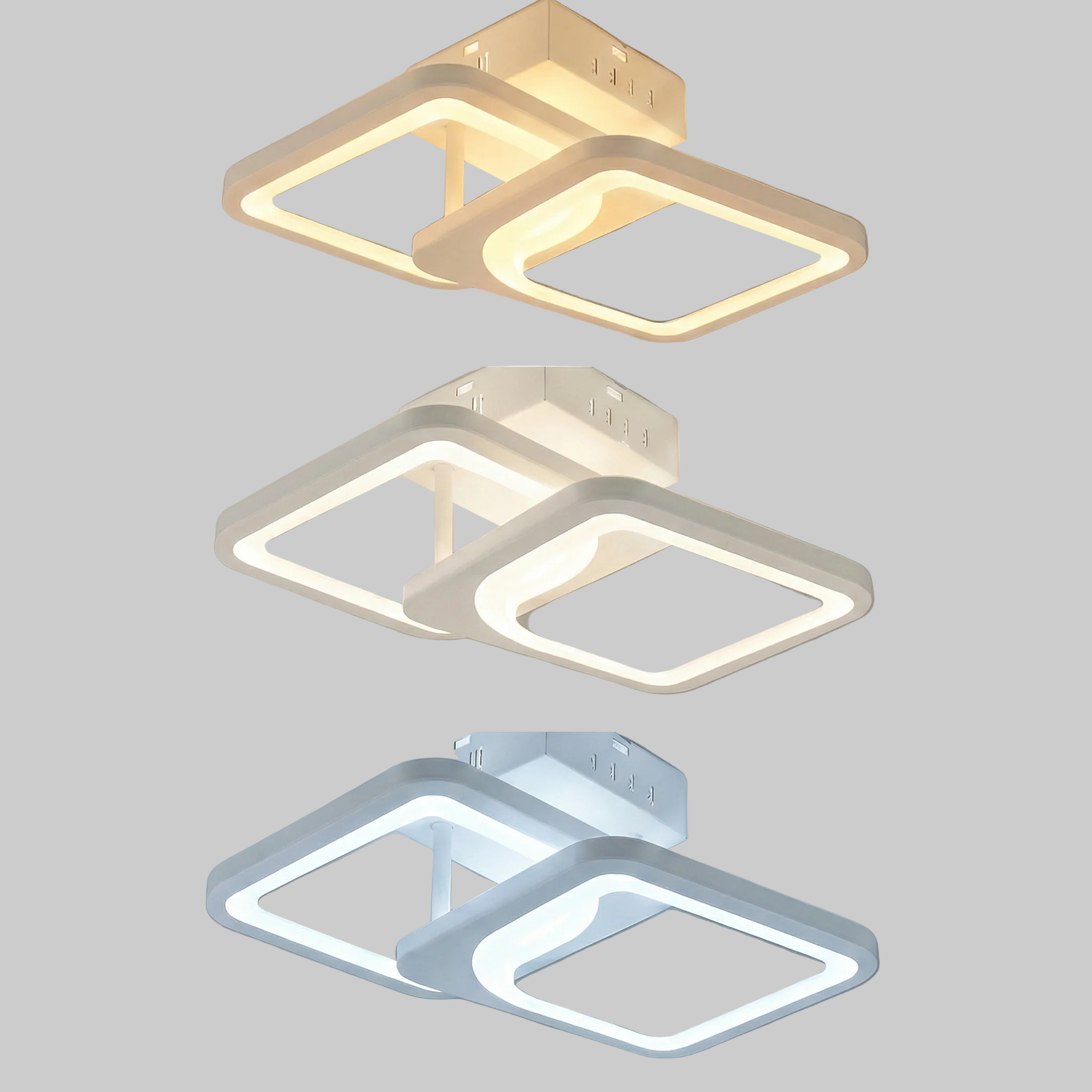 Lustra LED tavan 1+1 patrat alba, cu telecomanda, echivalent 300W, lustra moderna 40cm